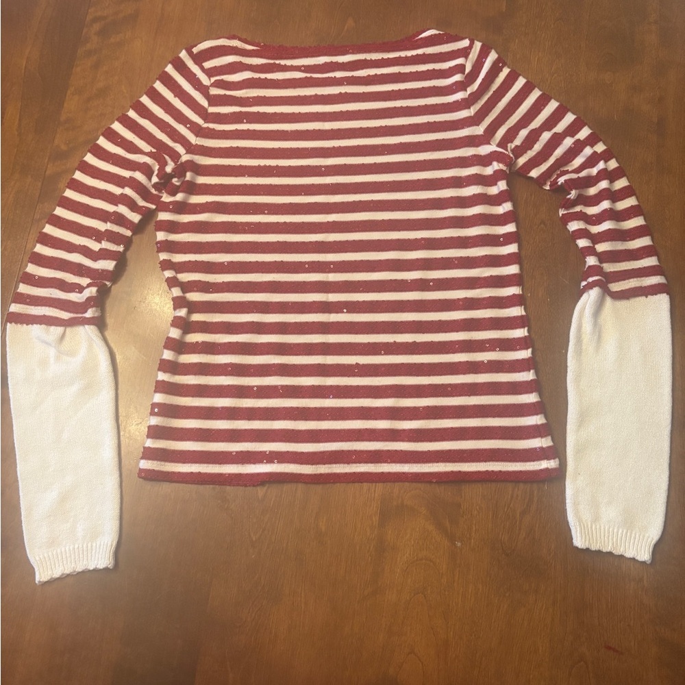 Talbots Red and White Sequin Striped Top - Picture 3 of 3